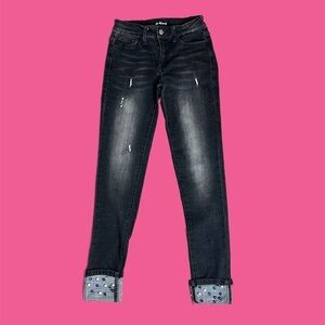 Vocal Women’s Rhinestone Pearls High Rise Cuffed Skinny Jeans Black Wash Sz S